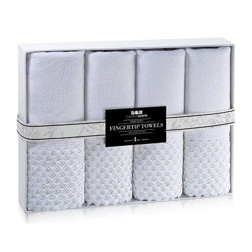 Cotton Velour Fingertip White Towel With White Lace (set of 4)