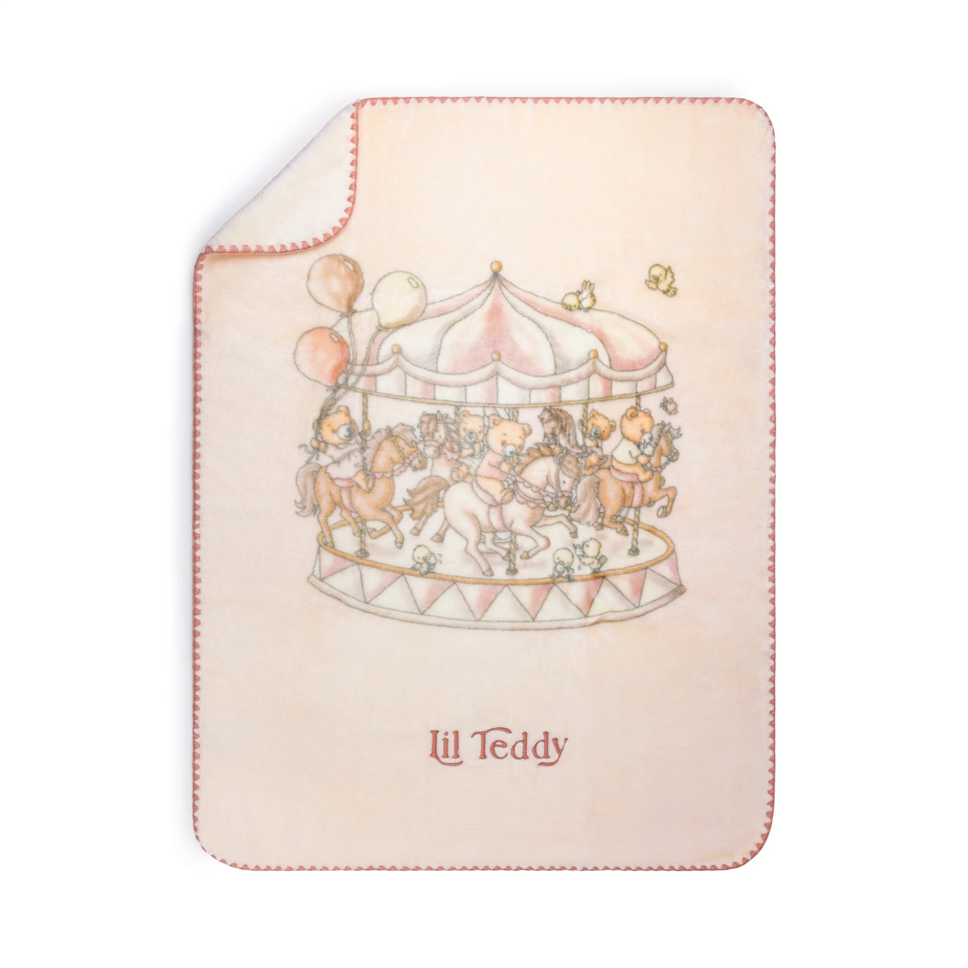 Lil Teddy’s Merry Go Snuggle Sugary Pink Blanket