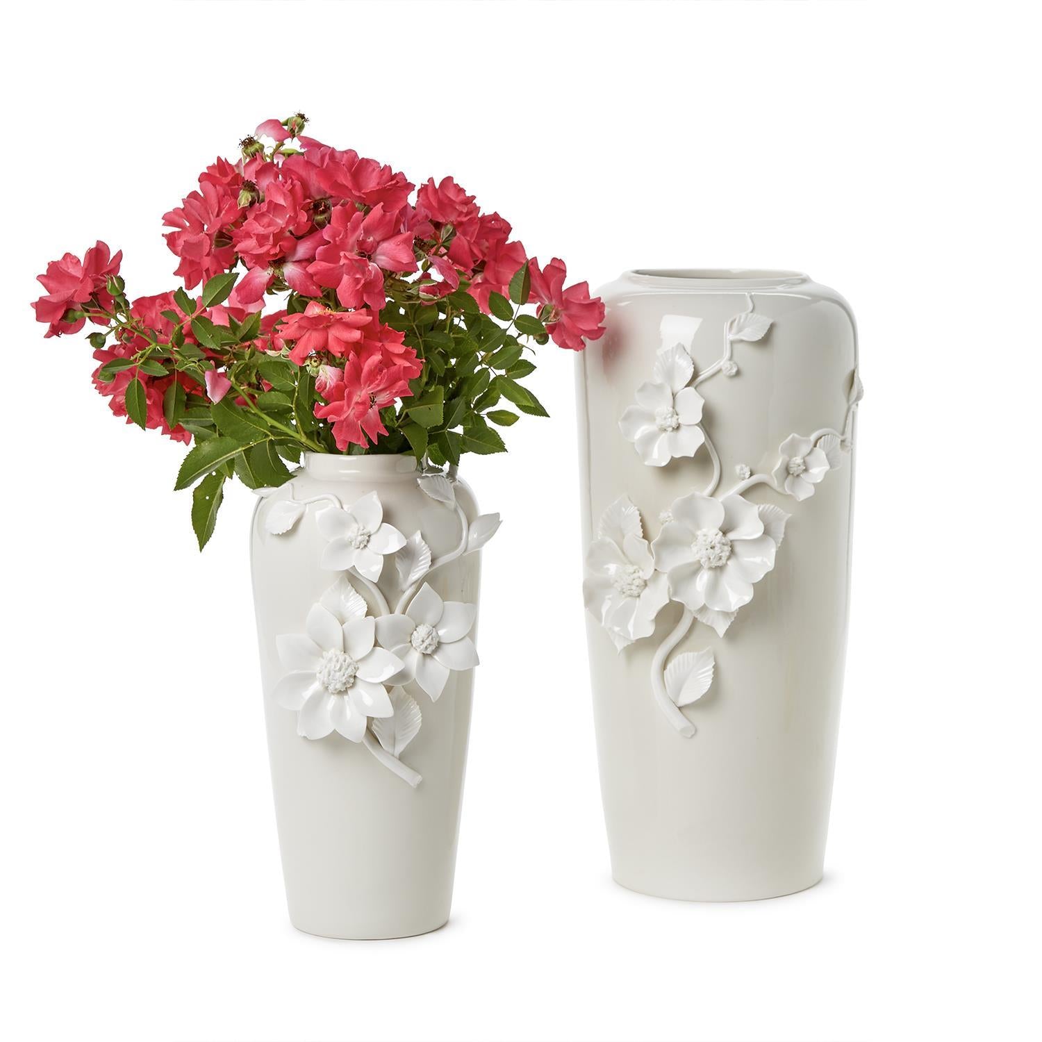 S/2 Vases with 3-D Sculpted Flowers