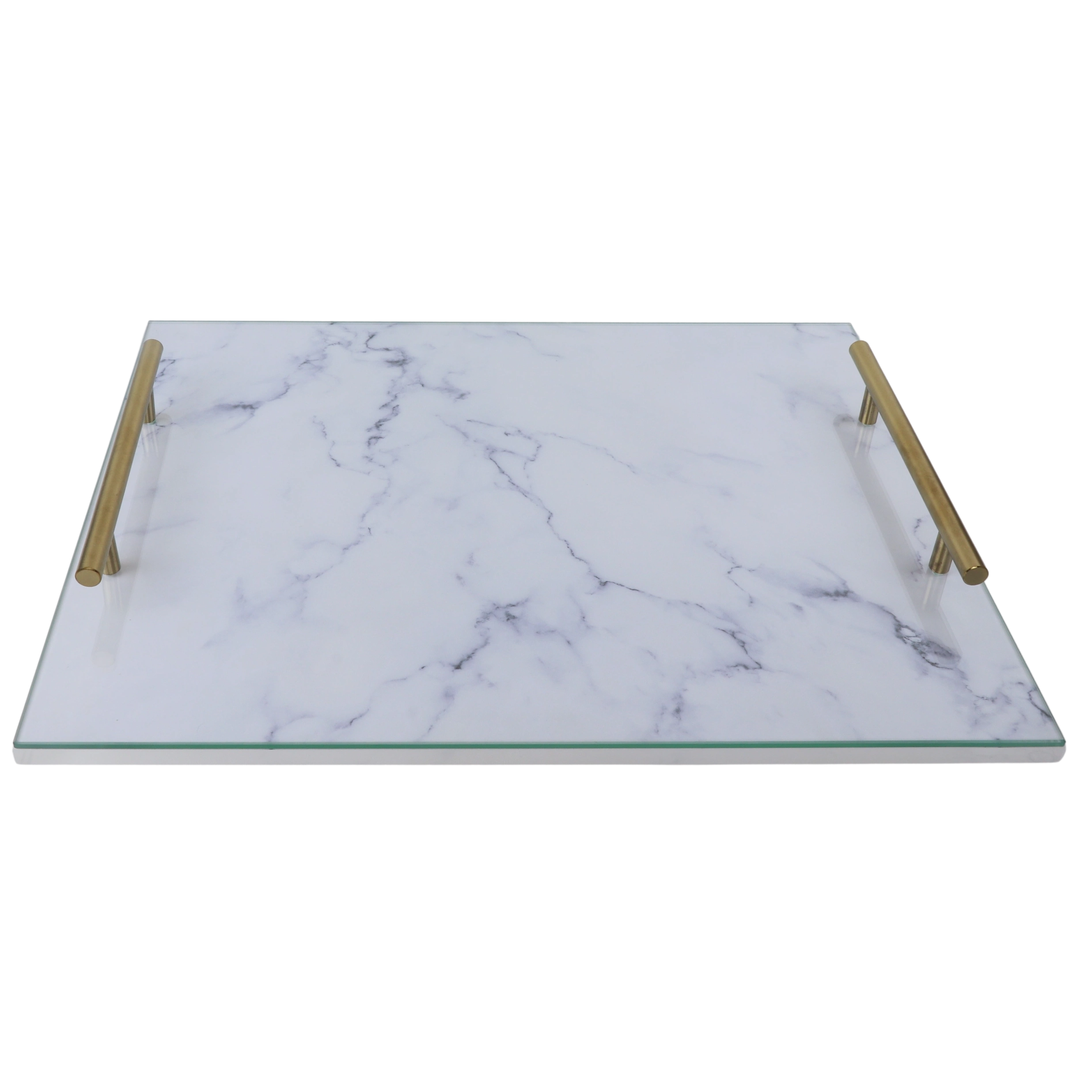 Acrylic Marble & Glass Tray with Gold Handles