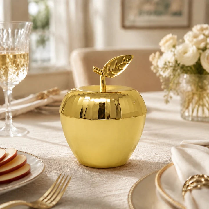 Gold Textured Apple Dish with Spoon
