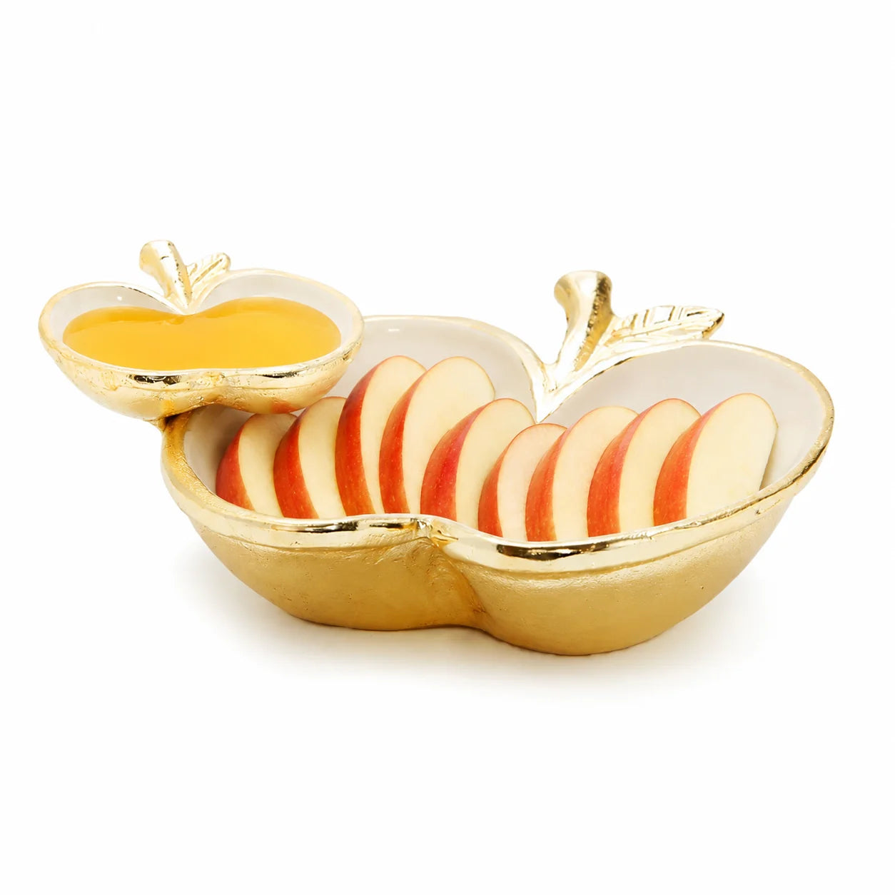 Two Apple Dish Gold/White