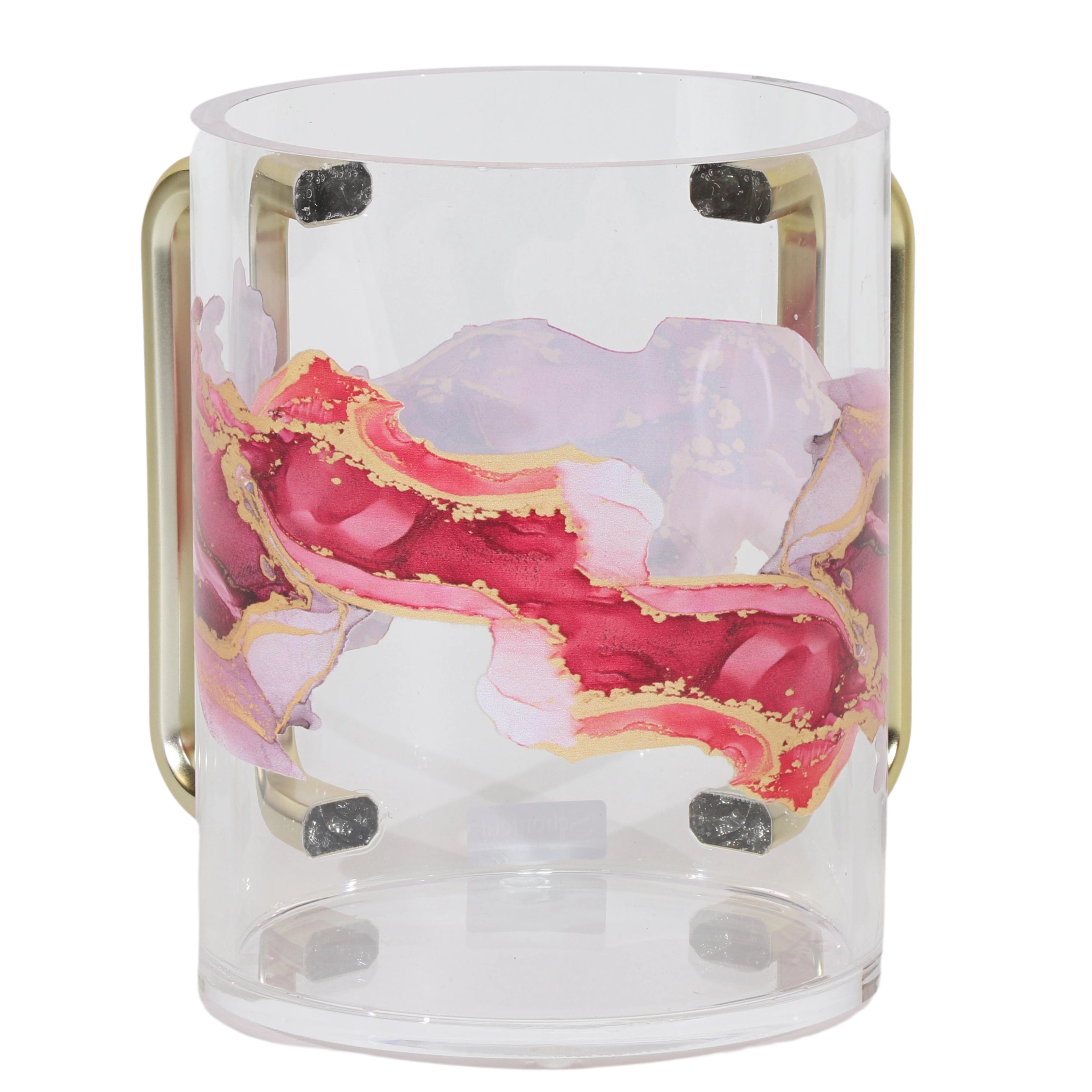 Acrylic Washing Cup Gold Handles Red Marble