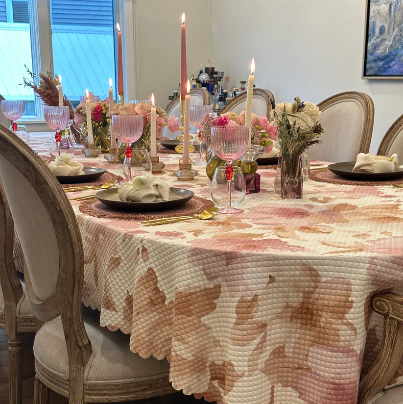Quilted Pink/Camel Floral Tablecloth