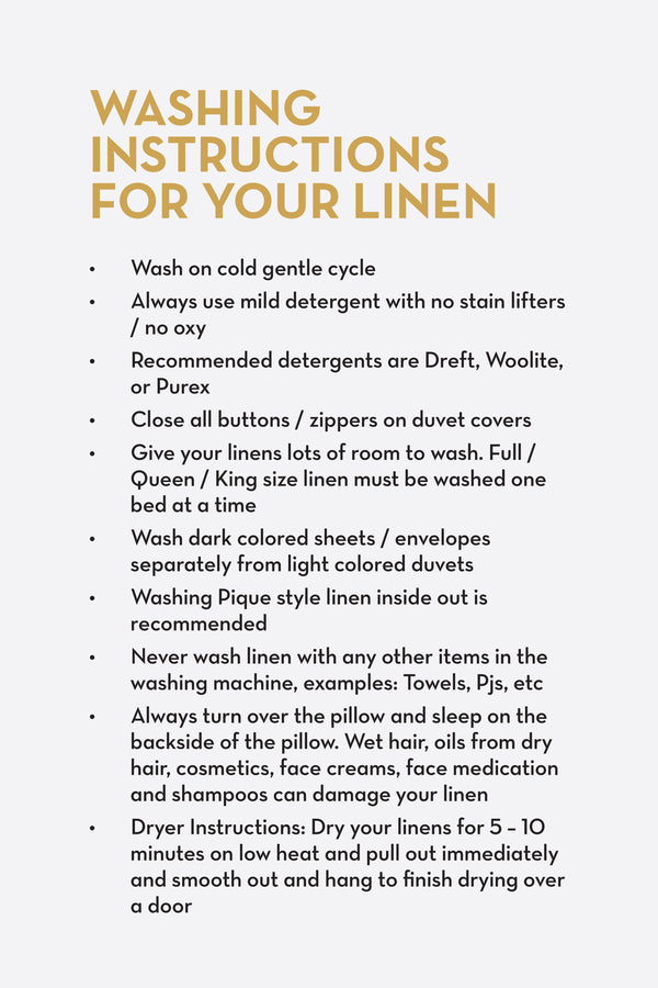 Washing instructions for linen on a white background