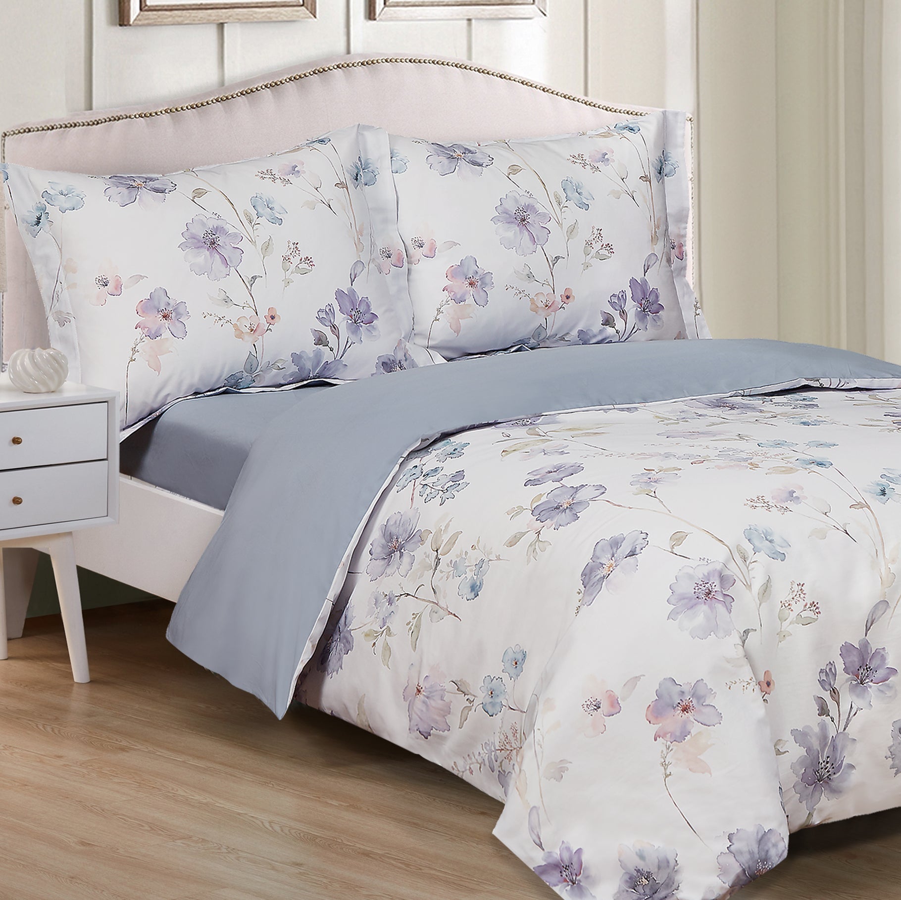 Violet Linen French Lavender Plaid Collection 6 Duvet Set, 48"