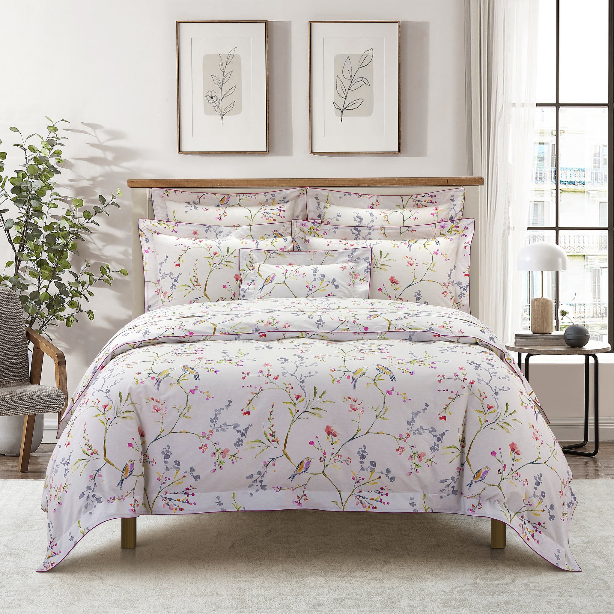 Elegant Linen Birdsong 4 Piece Bedding Set