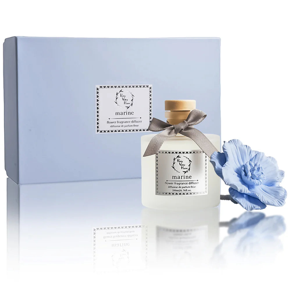 Blue Ceramic Flower Reed Diffuser - Marine