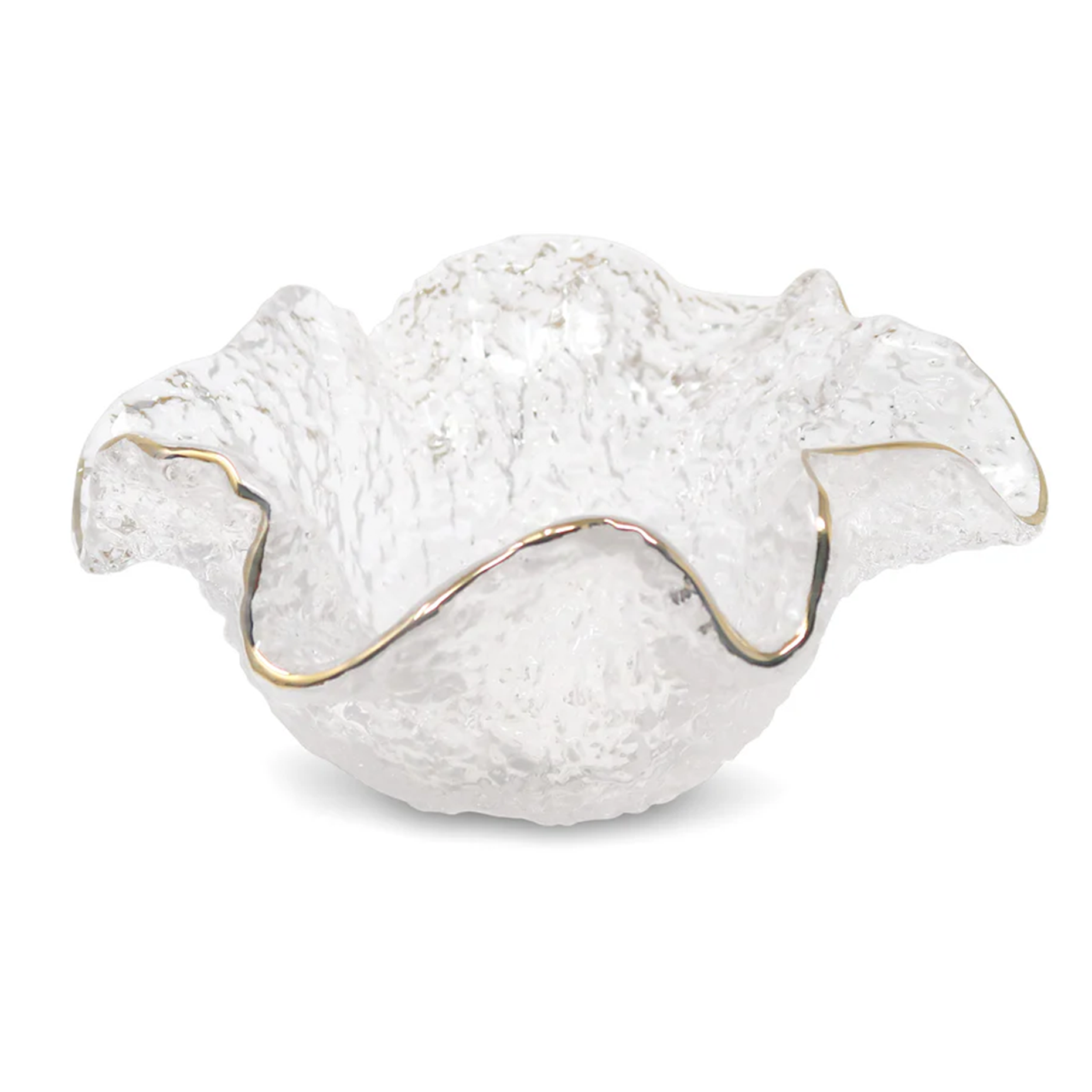Hammered Glass Ruffled Bowl with Gold Trim