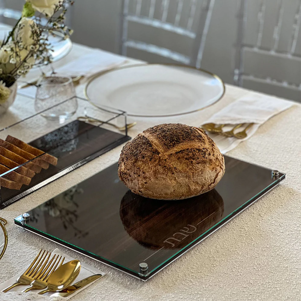 Lucite & Glass Wood Look Challah Board