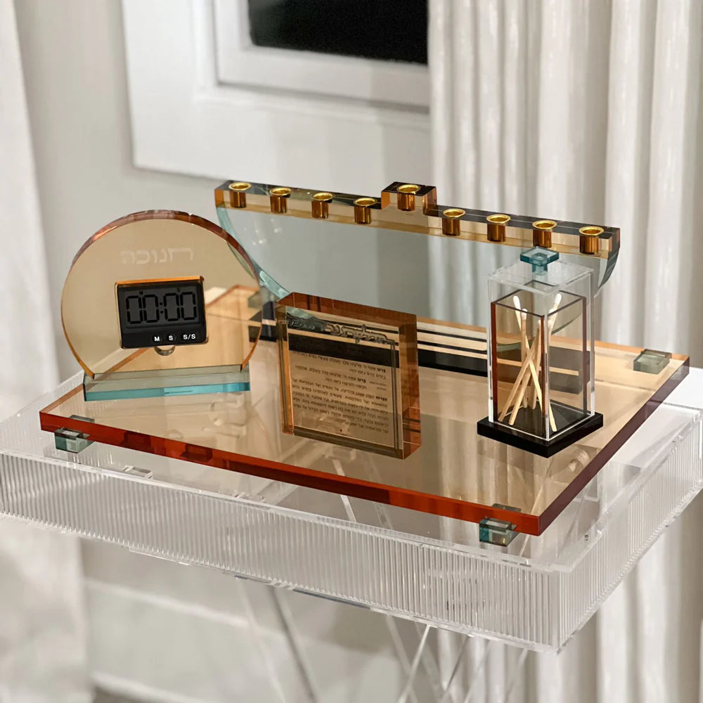 Amber & Teal Lucite Hadlokas Neiros Chanukah Block