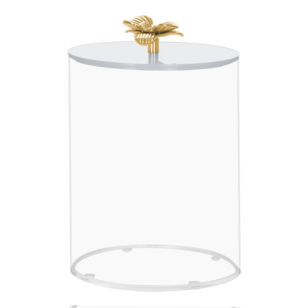 Lucite Cookie Jar with White Lid & Gold Flower Handle