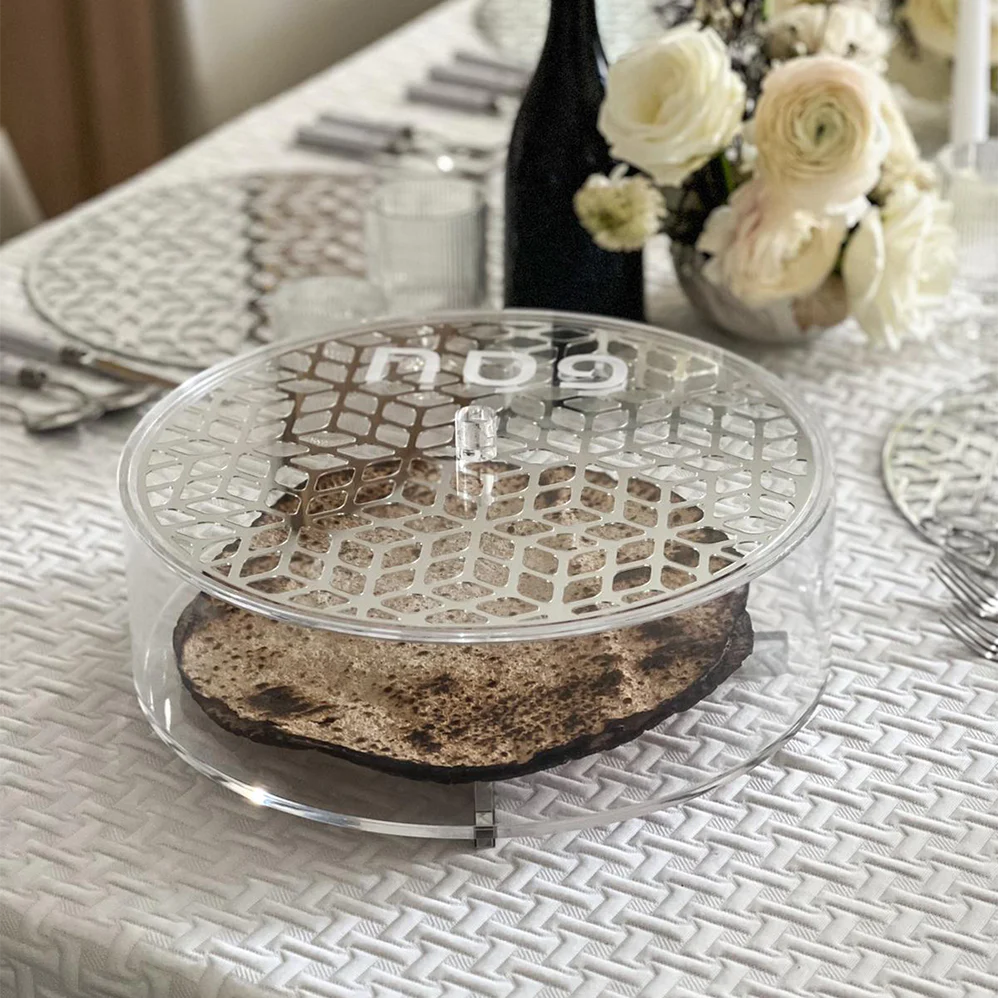 Lucite & Laser Cut Round Matzah Box