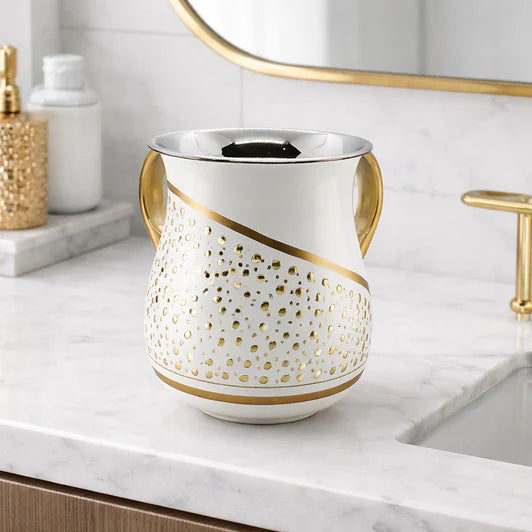 Enamel Wash Cup with Gold Designs