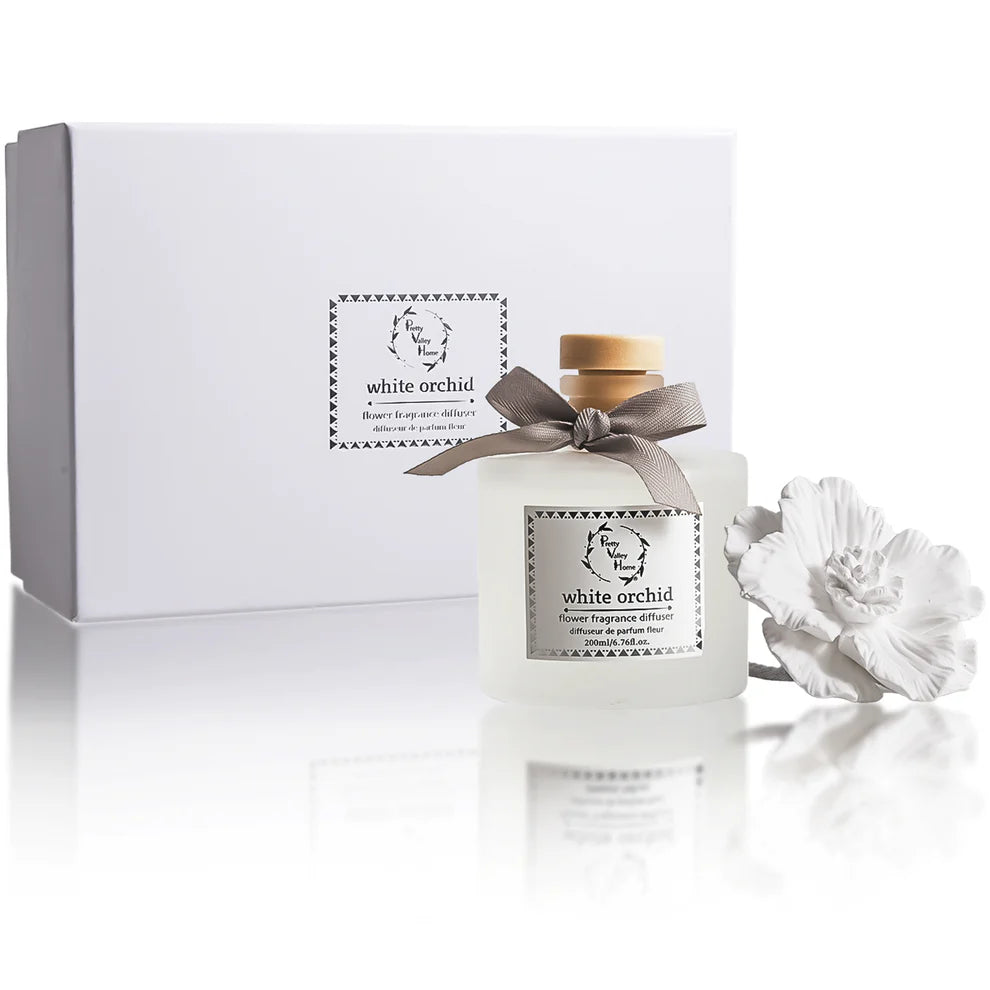 White Ceramic Flower Diffuser - White Orchid