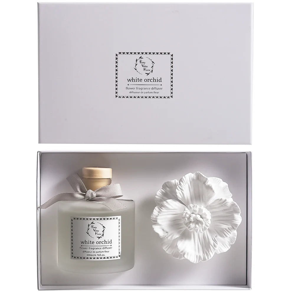 White Ceramic Flower Diffuser - White Orchid