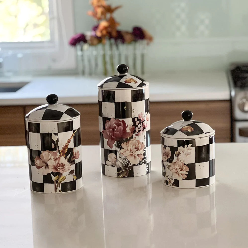 Chic Checkered Porcelain Cookie Jars