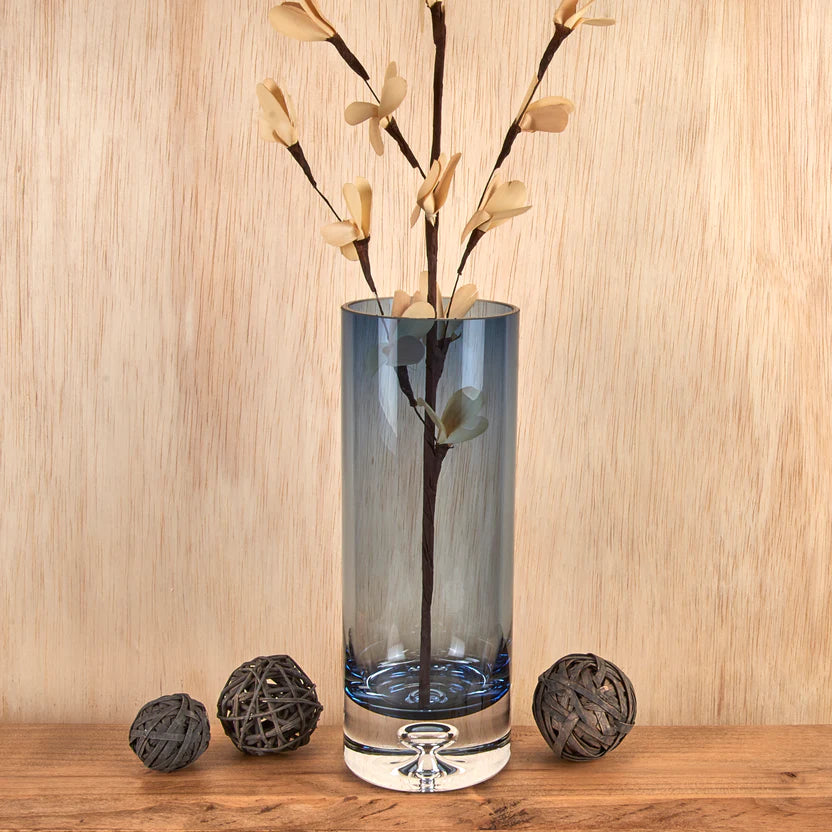 Galaxy European Mouth Blown Lead Free Crystal Midnight Blue Cylinder Vase 10.5″ X 3