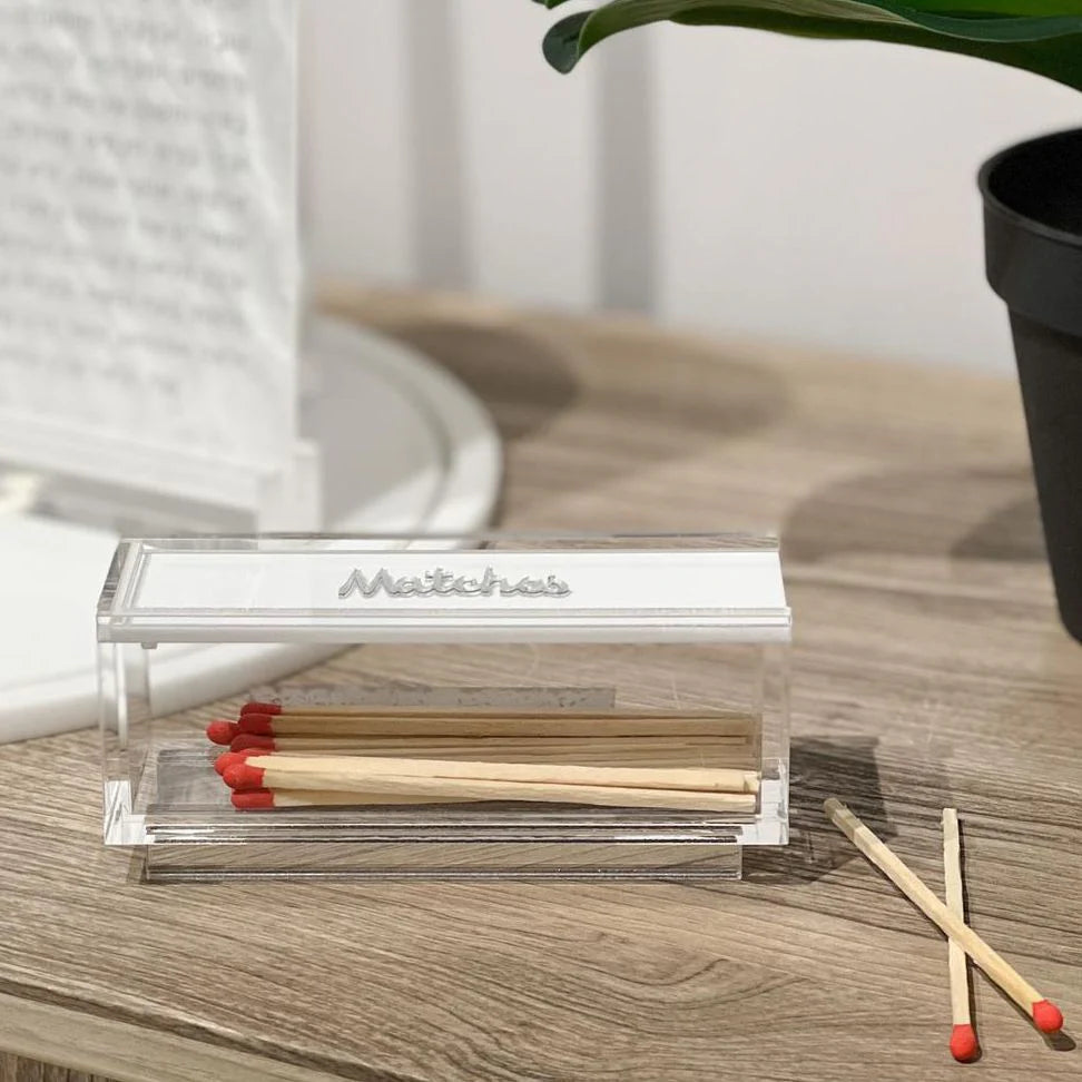 Lucite & Leatherette Matches Box with Text Design
