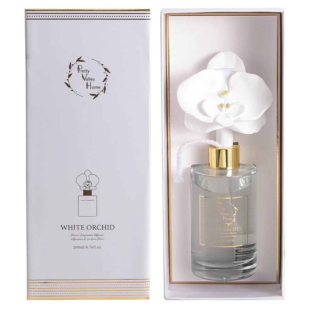 White Orchid Ceramic Flower Reed Diffuser - White Orchid