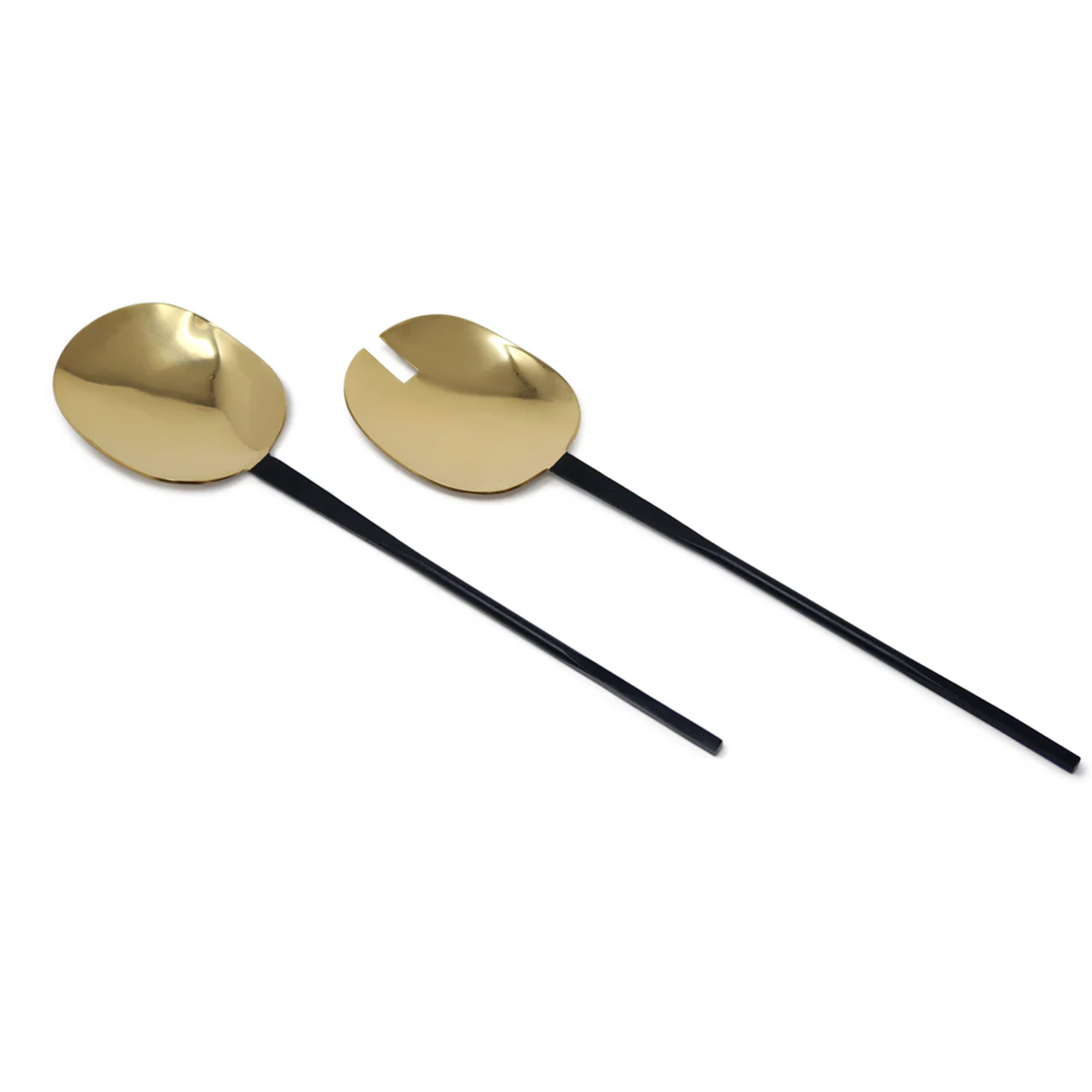 Set of 2 Salad Servers Gold with Black Handles