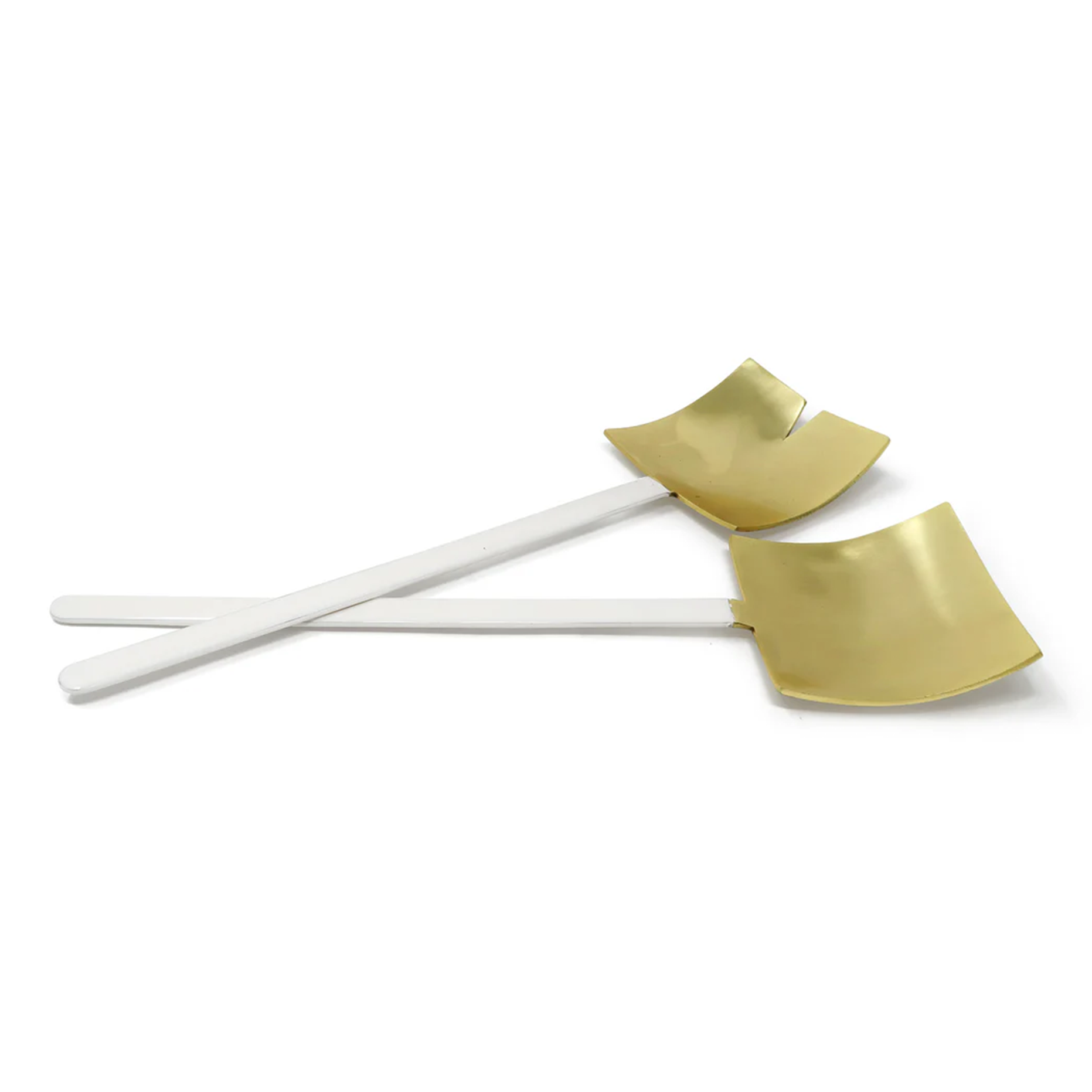 Set of 2 Square Salad Servers Gold with White Handles