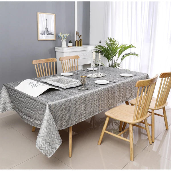 Zigzag Dark Silver Tablecloth Jacquard