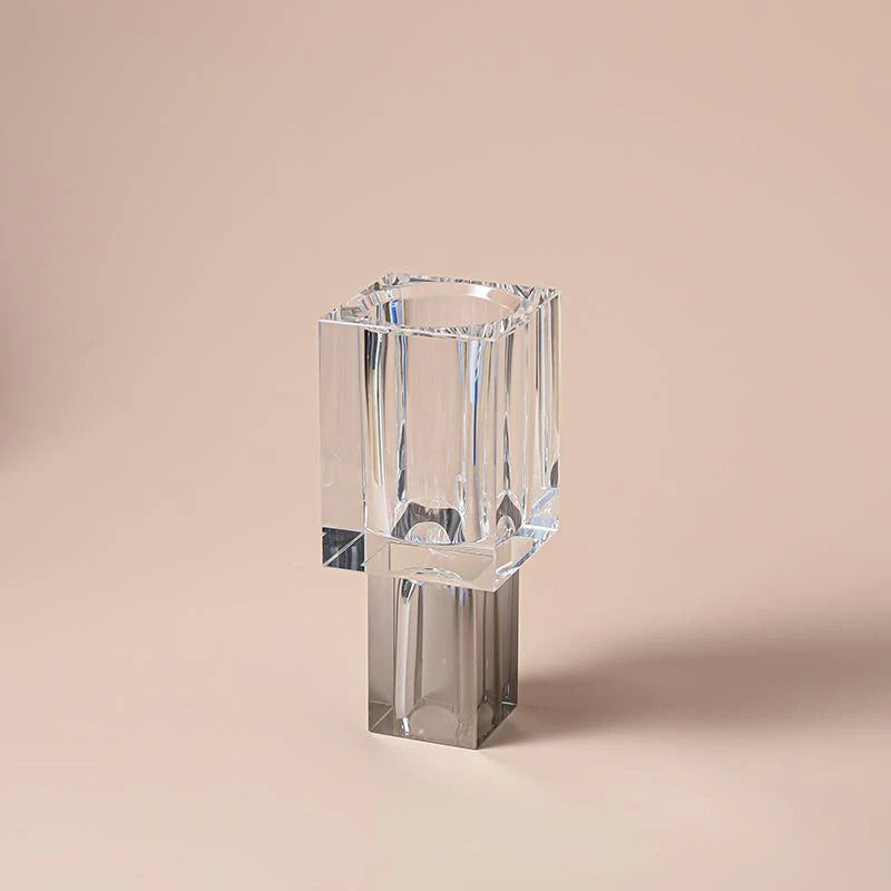 Crystal Square Vase With Colored Base-Large