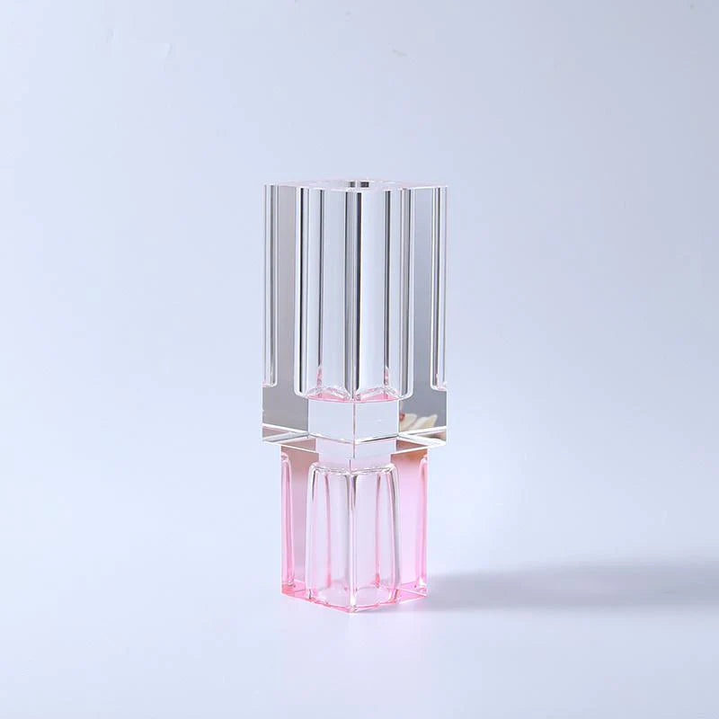 Crystal Square Vase With Colored Base-Large