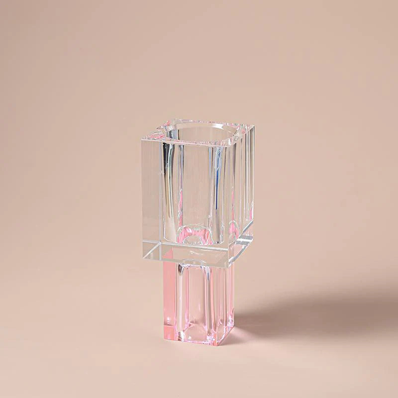 Crystal Square Vase With Colored Base-Large