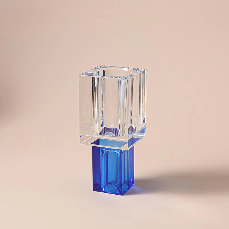 Crystal Square Vase With Colored Base-Large