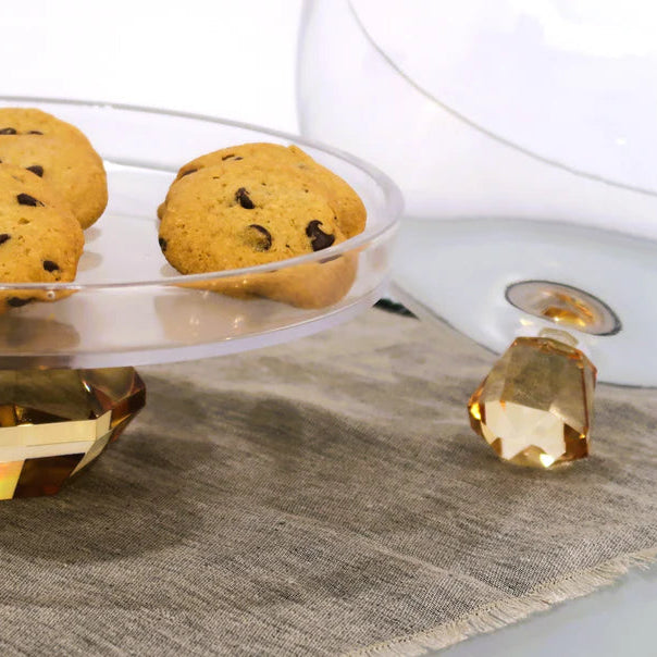 Glass Cake Dome with Colored Diamond Base and Knob