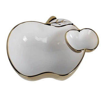 White Porcelain Apple Dish Gold Edged