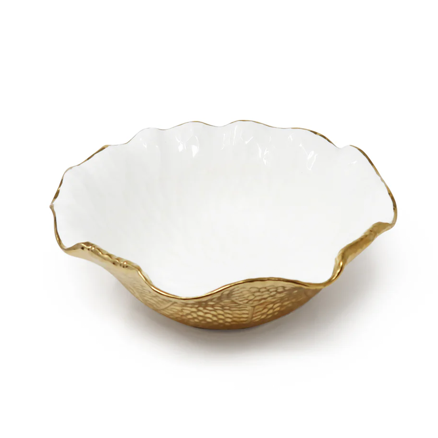 White/Gold Salad Bowl New Bone China Scalloped Edge