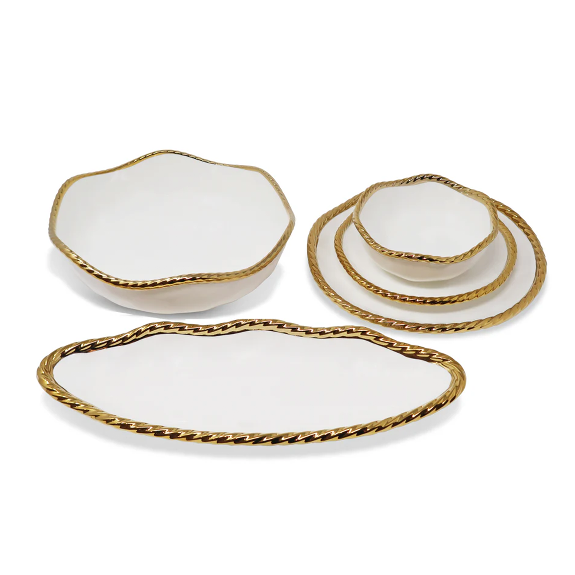 White Salad Bowl New Bone China with Gold Rope Edge