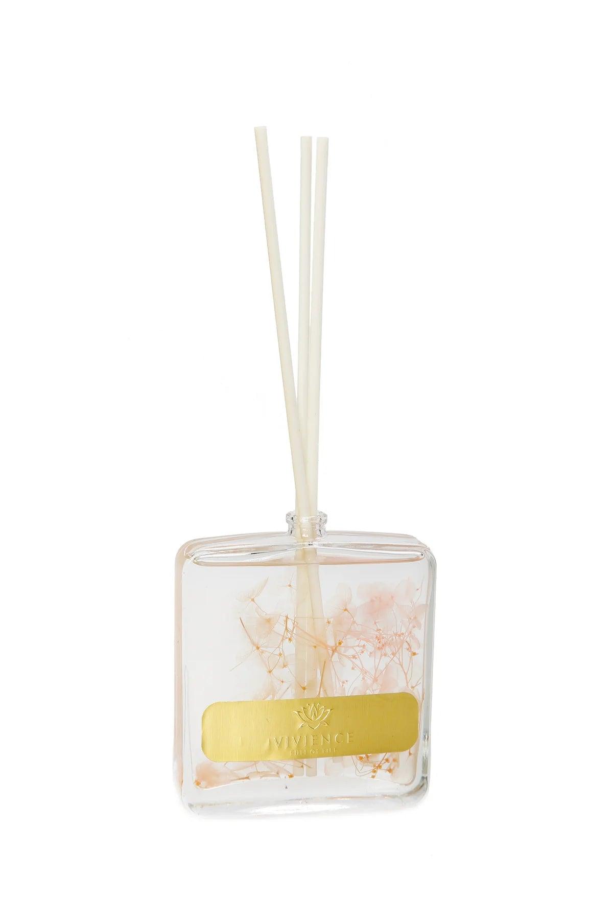 Clear Bottle Reed Diffuser With Pink & White Flower And White Reeds, "Lily Of The Valley" Scent - Elegant Linen
