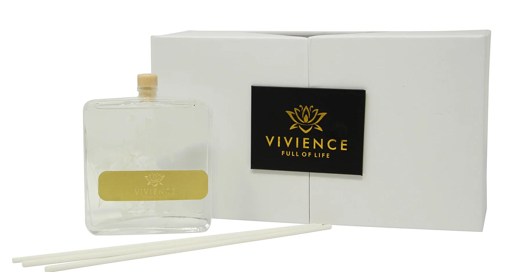 Clear Bottle Reed Diffuser With White Flower And White Reeds - Elegant Linen