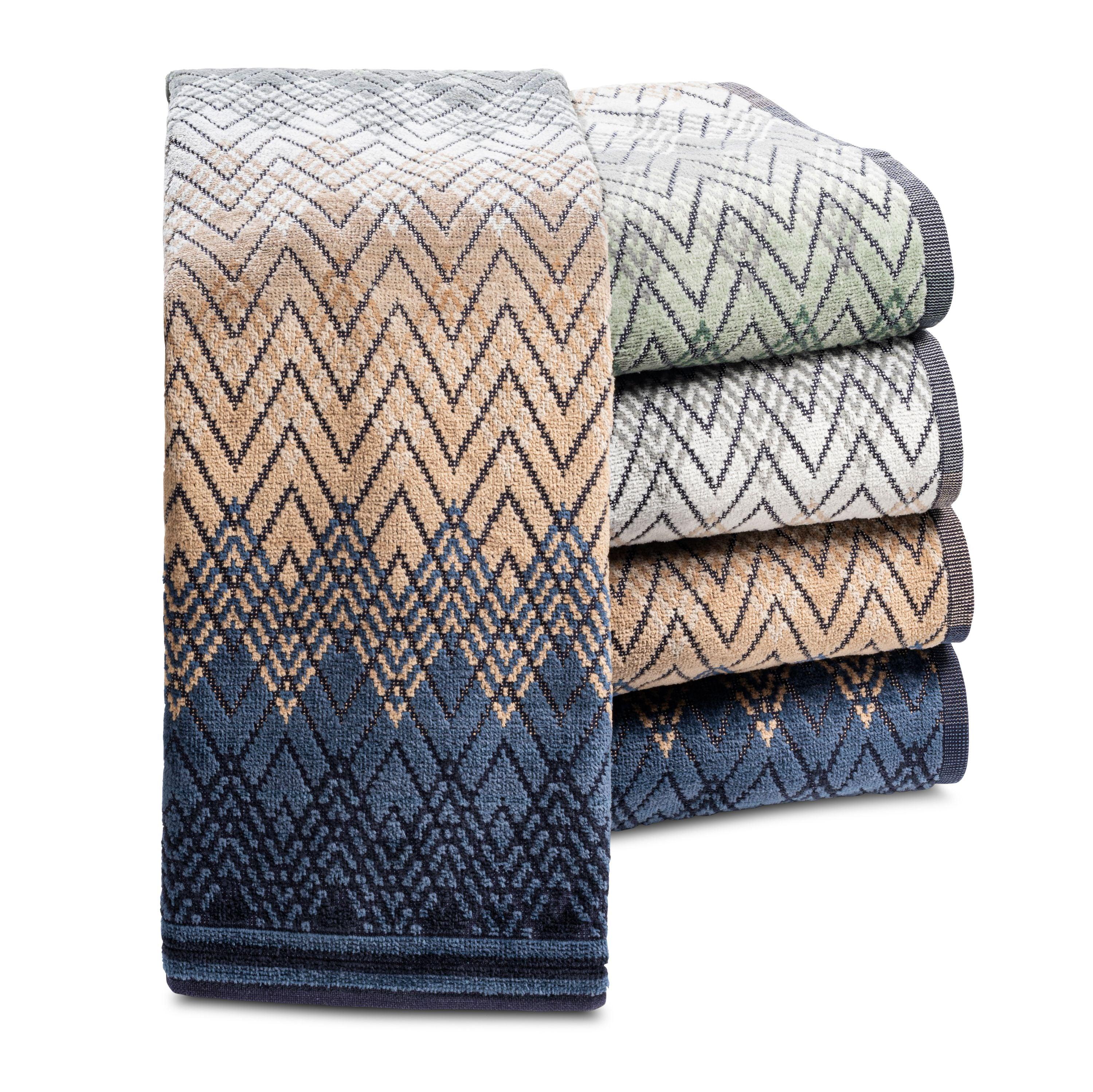 Flame Stitch Blue Hand Towel - Elegant Linen