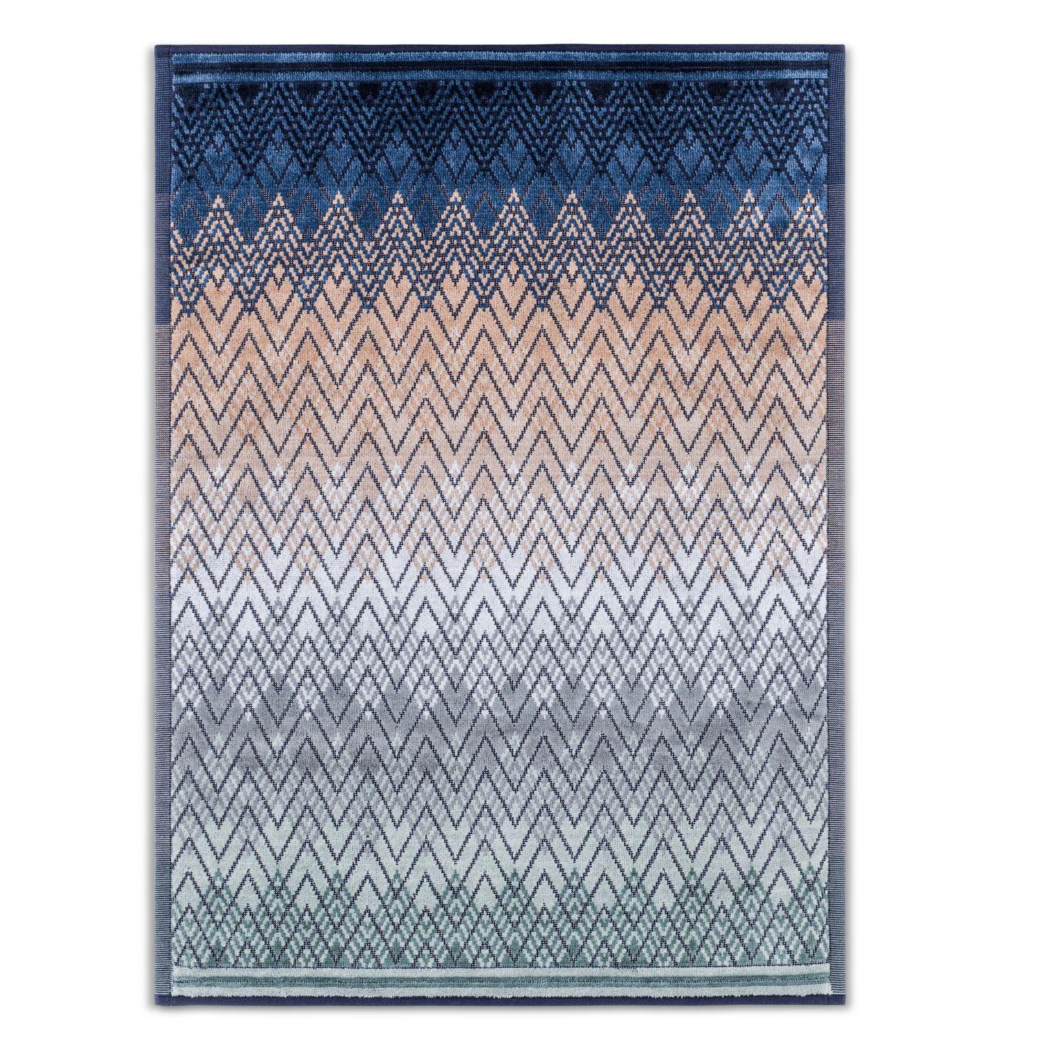 Flame Stitch Blue Hand Towel - Elegant Linen