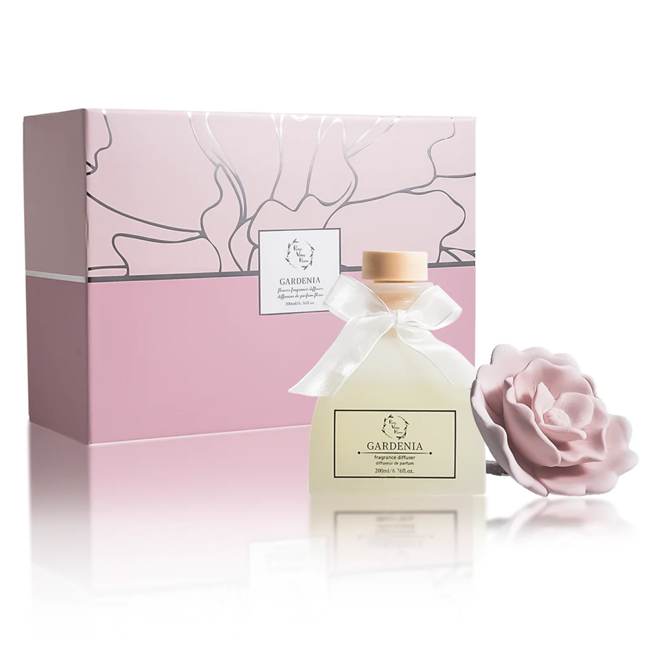 Gardenia & Rose Ceramic Flower Reed Diffuser Gift Set
