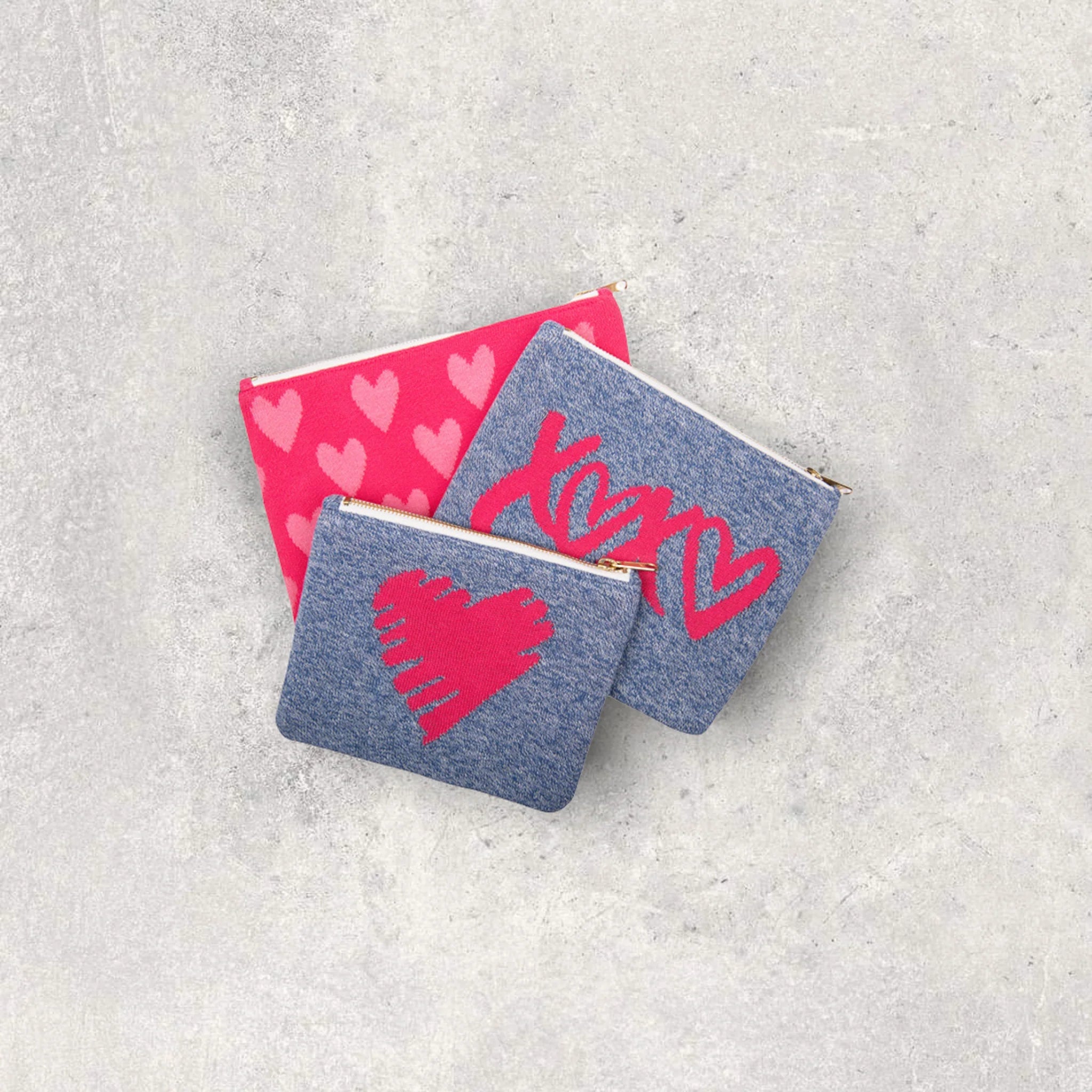 Hearts and Xoxo - Neon pink Pouch Set