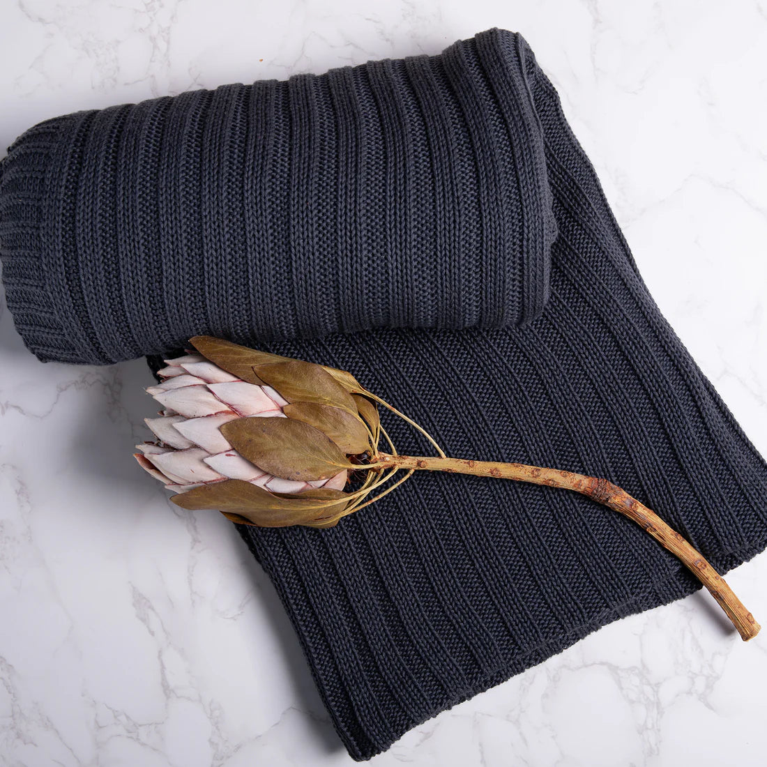 Ribbed Organic Cotton Knit Throw Blanket