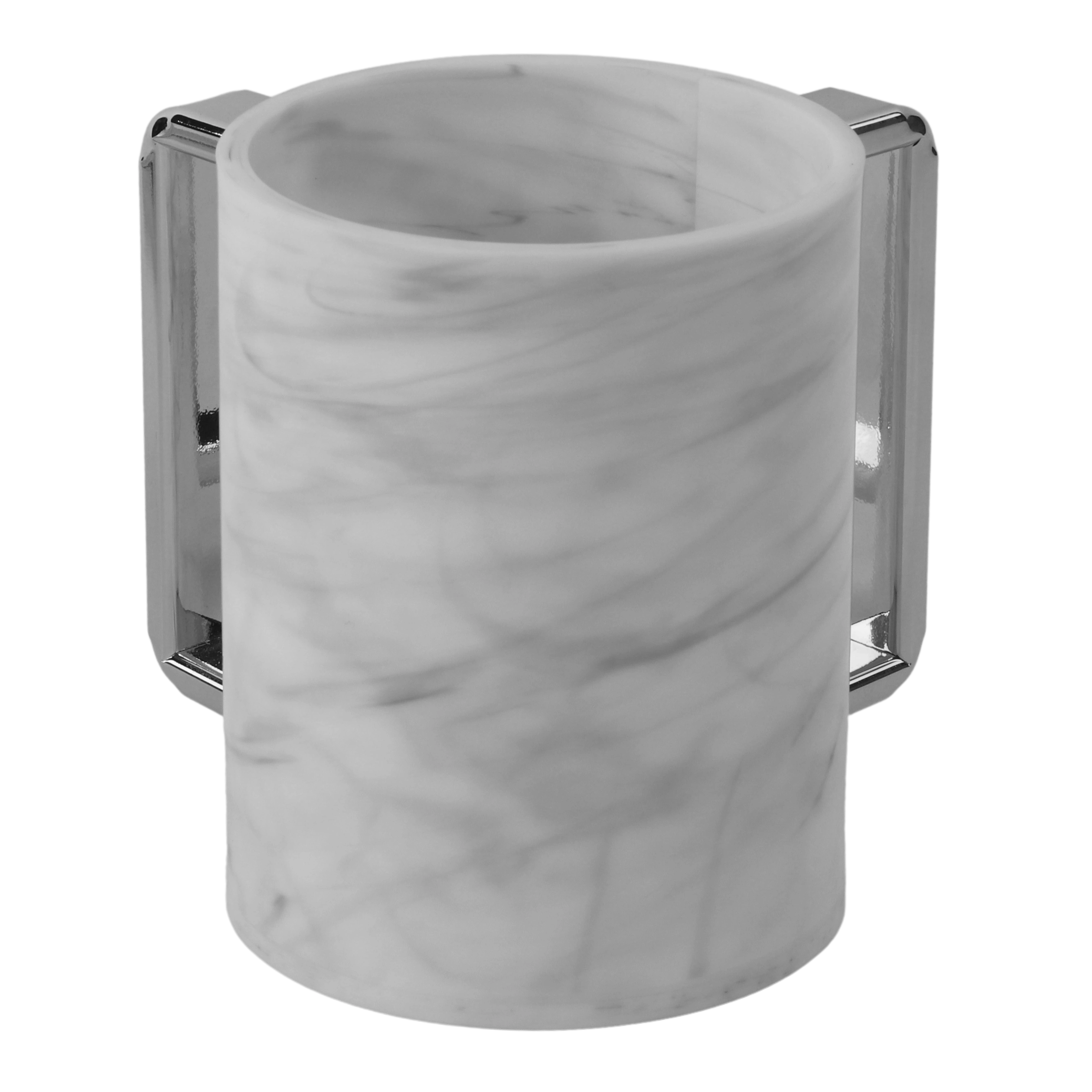 Acrylic Marble Washing Cup with Silver Handles