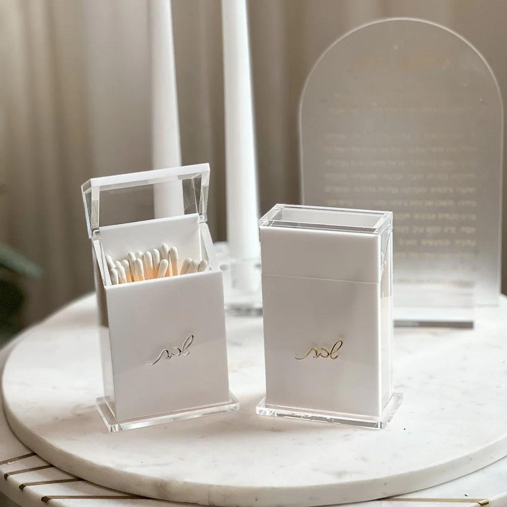 Lucite Matches Box-Shabbos Text - Elegant Linen