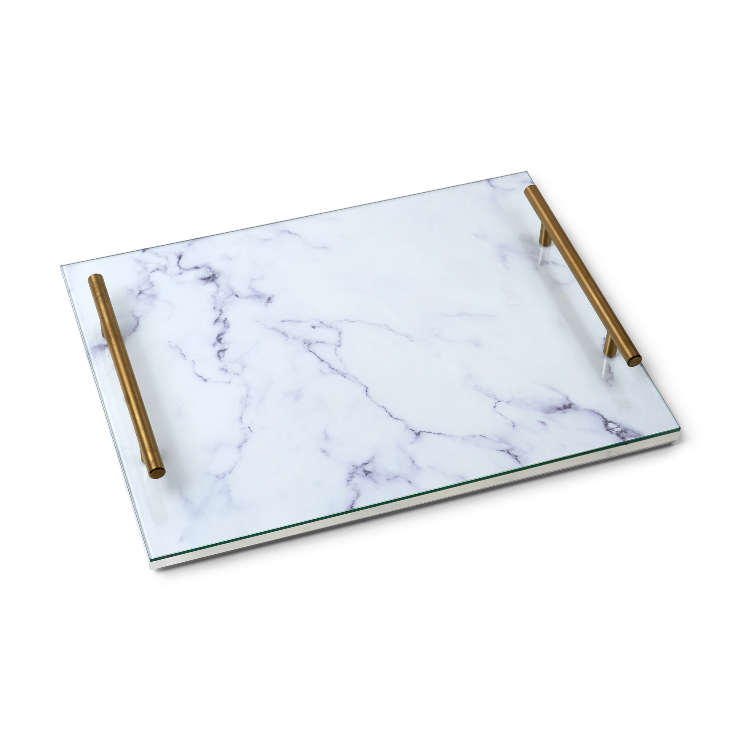 Acrylic Marble & Glass Tray with Gold Handles