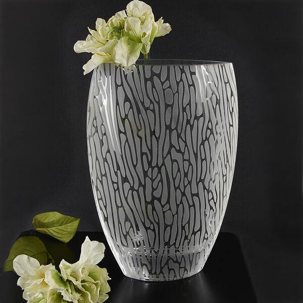 Deep Sandblasted Mouth Blown European Crystal Vase