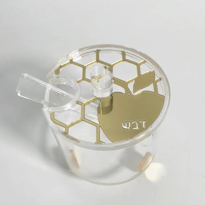 Round Lucite Honey Dish Honeycomb Design - Elegant Linen