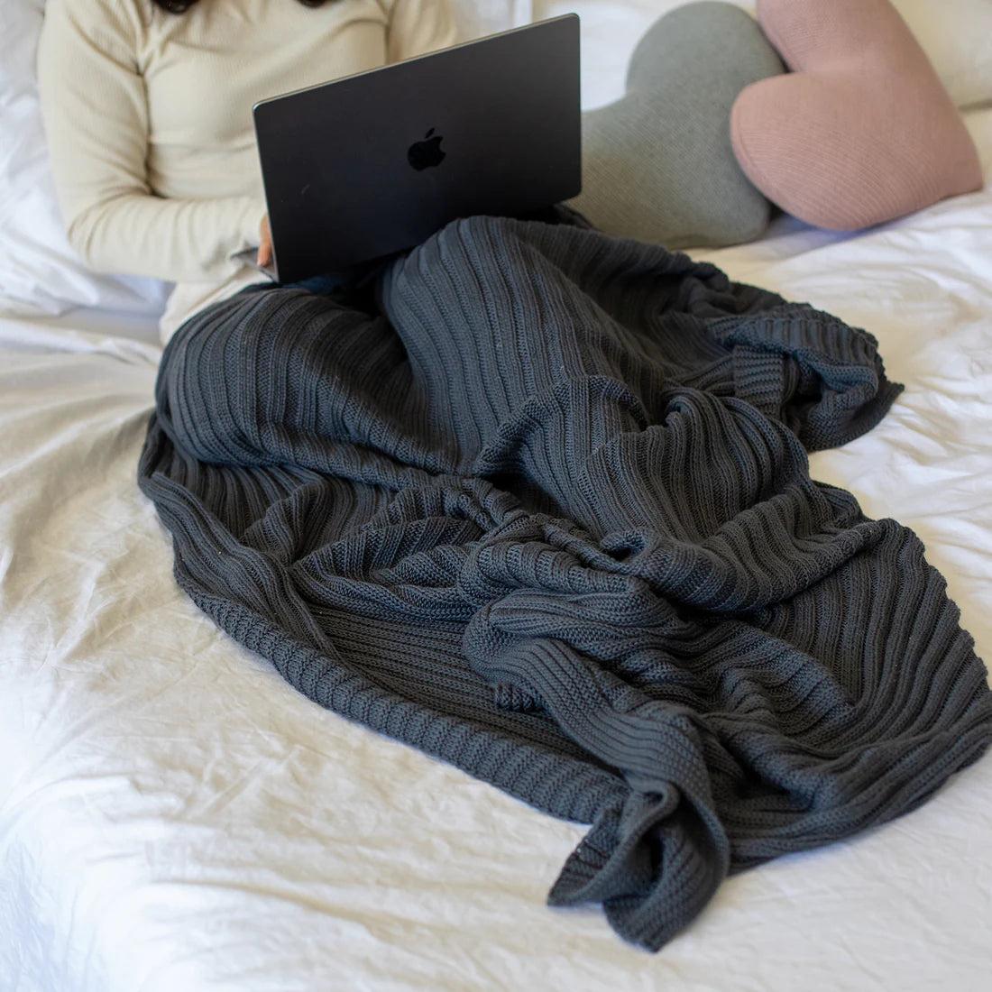 Ribbed Organic Cotton Knit Throw Blanket