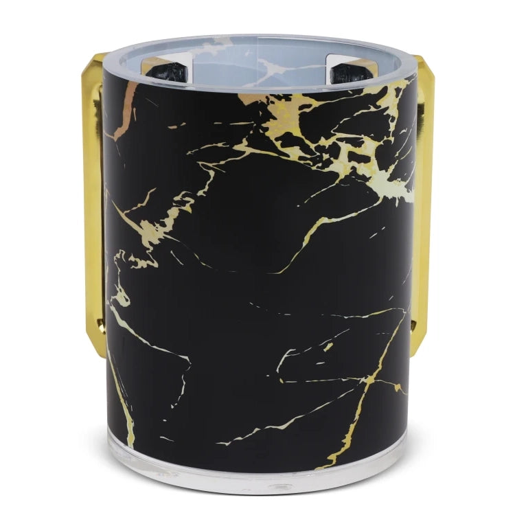 Acrylic Washing Cup Gold & Black Marble - Gold Handles