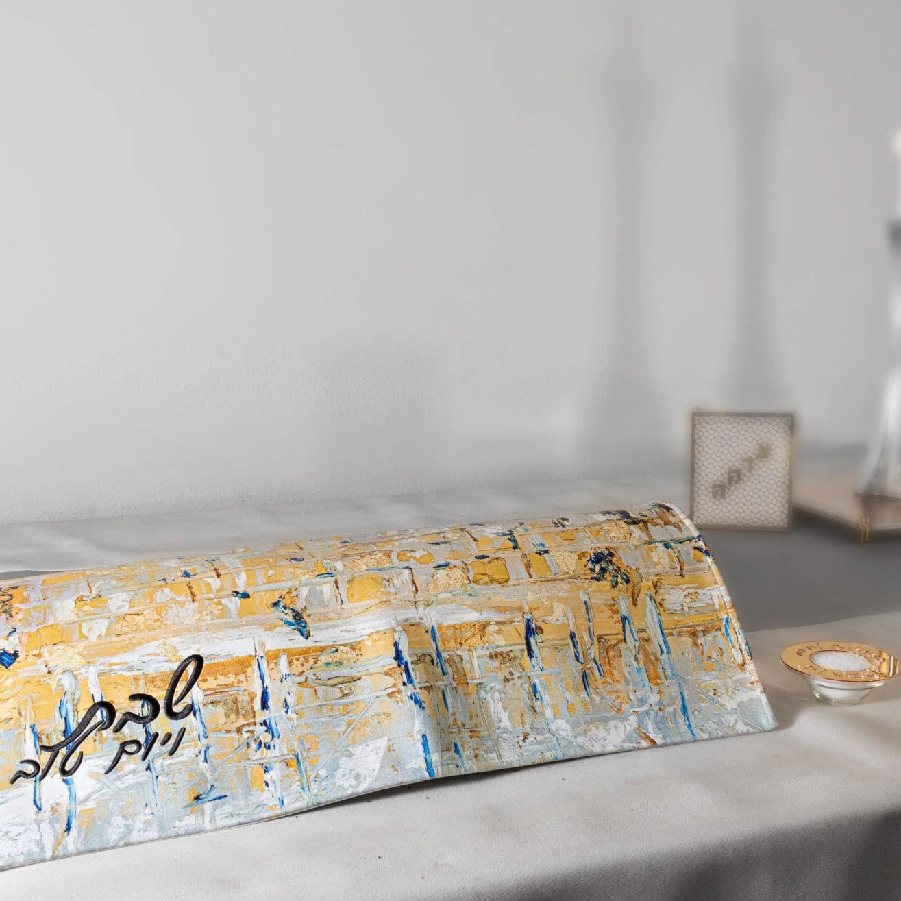 Painted Kosel of Gray & Gold Challah Cover